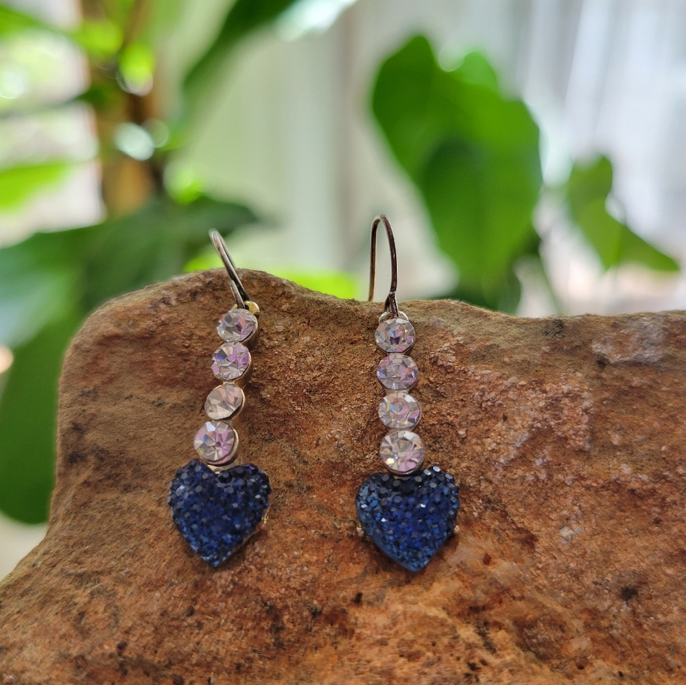 Blue Heart Sparkly Dangling Earrings Fashion Jewelry